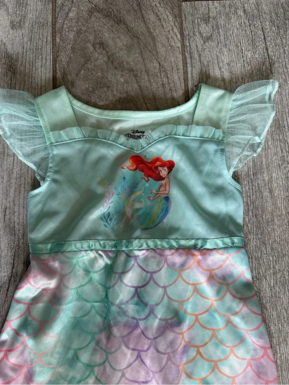 Disney Mint Green Ariel Mermaid Night Gown Dress with Multicolor Scale Print - Picture 2 of 6